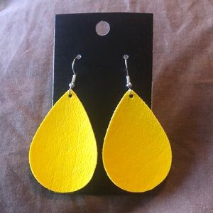 Yellow Teardrop Leather Earring
